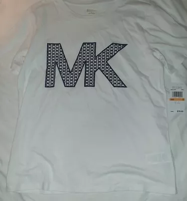 New - MICHAEL Michael Kors - MK Logo White Pullover T Shirt Women Size Small • $37.99