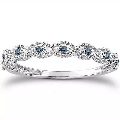 1/10ct Vintage Blue Diamond Engagement Ring Set 14K White Gold • $257.99