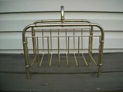 Vintage Mid Century Modern Gold Tone Metal Magazine Rack  • $35