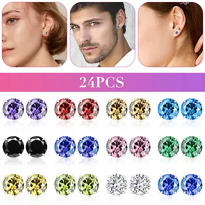 12 Pack Round Stud Earrings Stainless Steel Cubic Elegant Jewelry Set For Women • $10.98