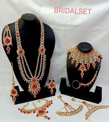 Indian Gold Tone Kundan Bridal Costume Wedding Fashion Jewelry 9 Pc Combo Set • $29.99