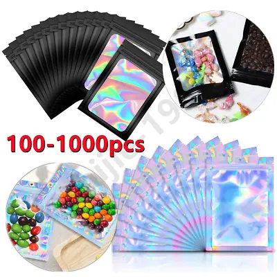 100-1000pcs Holographic Rainbow Zip Lock Seal Bags Mylar Foil Bag Pouches • £57.78