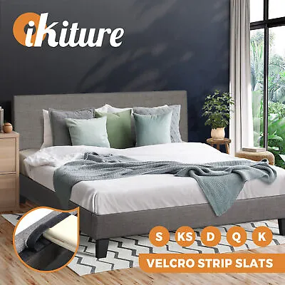 $209.90 • Buy Oikiture Bed Frame Queen Double King Single Mattress Base Wooden Fabric Grey