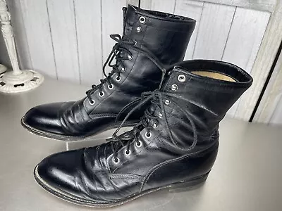 Justin Black Leather Lace Up Combat Boots Man’s Size 11 D 506 USA • $68.99