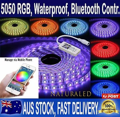 $22.99 • Buy 5050 RGB LED Strip Lights IP65 Waterproof 5M 300 LEDs 12V + Bluetooth Controller