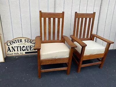 65129 Pair Mission Oak Armchair Chair S Art Crafts • $650