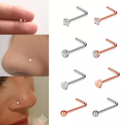 $24.99 • Buy Crystal Surgical Steel Nose Stud Ring L Shaped Zirconia Body Piercing  Jewellery