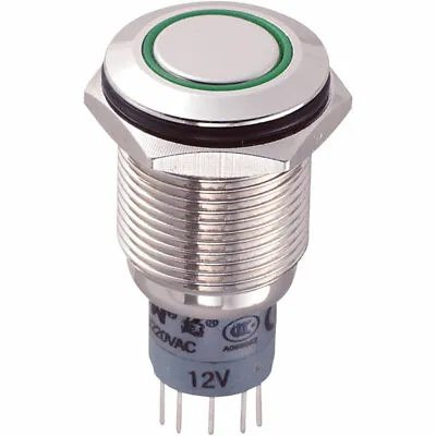 £15.29 • Buy R-TECH 524588 16mm IP67 Vandal Resistant Switch DPDT Grn Ring LED Flush Nickel
