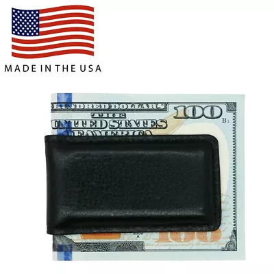 Black Genuine Horween Chromexcel Leather Magnetic Money Clip MADE IN THE USA J • $8.95