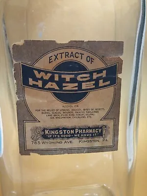 Antique WITCH HAZEL Bottle Drug Store Medicine Label Glass Kingston Pharmacy • $29.50