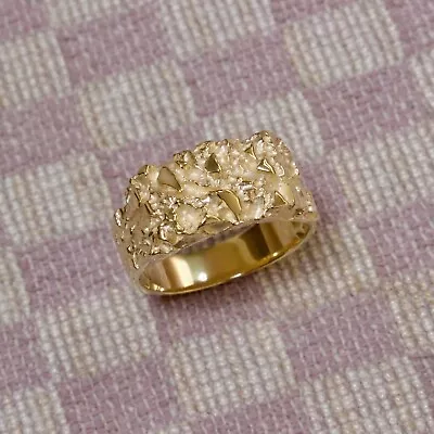 NEW MENS SOLID TEN KARAT YELLOW GOLD NUGGET RING (size 9.75 Or 10) • $495
