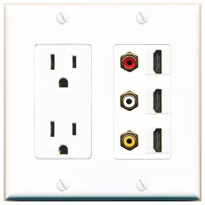 2 X 15 Amp 125V Power Outlet 3 X HDMI And 3 X RCA Port Wall Plate White • $24.33