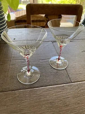 £14.95 • Buy Martini Cocktail Glasses With Twisted Red Lined Stem
