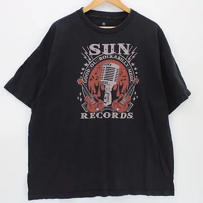 Vintage Sun Records Shirt Mens Black Short Sleeve Big Logo Graphic Cotton Sz 2XL • $12.99