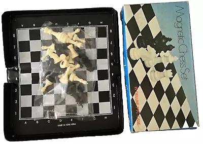 Vintage Mini Magnetic Travel Folding Chess/Checker Set Made In Hong Kong • $7.95