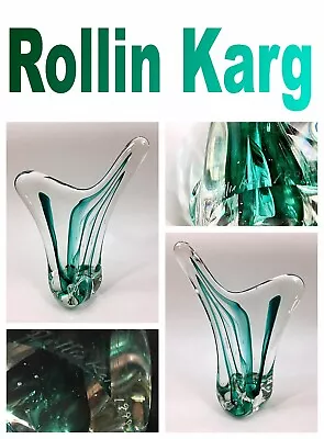 ROLLIN KARG: XL 18 Inch Teal Colorful Glass Sculpture 1998 • $575