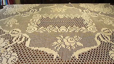 $28.89 • Buy   Cream Color Hand Crocheted - Detailed - Tablecloth   - 50 X 62