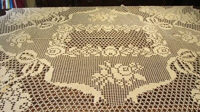 $28.89 • Buy   Cream Color Hand Crocheted - Detailed - Tablecloth   - 50 X 62