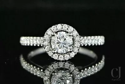 1.50CT VVS1 Moissanite Halo Engagement Ring Solid 14K White Gold Round Cut 4 Her • $235.19