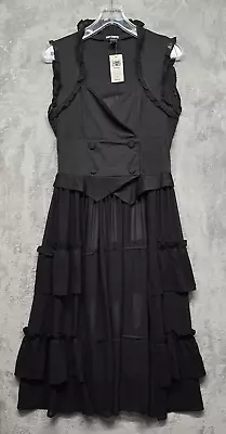 Hot Topic Womens Large Black Ruffle Dress Vest Snap Front Renaissance Cosplay • $34.94