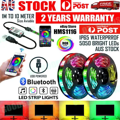 RGB LED Strip Lights IP65 Waterproof 5050 3M 5M 10M 300 LEDs 5V USB Bluetooth • $20.88