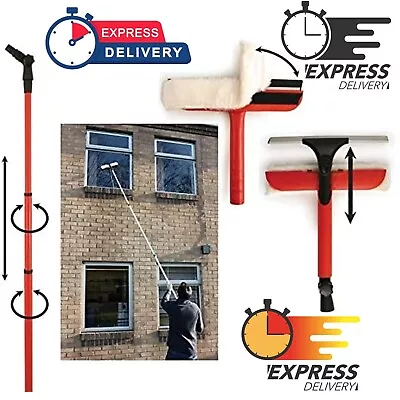 £15.15 • Buy Extra Long Window Cleaning Kit Extendable Telescopic Squeegee Glass Cleaner-Pole