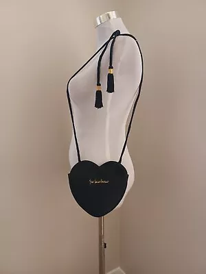 Vintage Yves Saint Laurent Black Silk Heart Shaped Tasseled Rope Strap Mini Bag • $49.88