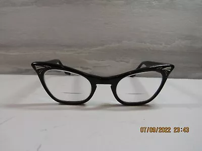 Vintage Titmus Black Cat Eye Prescription Bi-Focal Eyeglasses 3-3/4 X 5-1/4 • $19.95