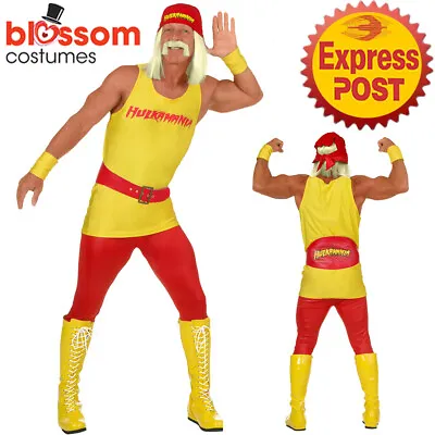 N371 Hogan Wrestler Hulk Wrestling 80s Mens Hallowen Adult Party Costume Outfit • $51.65
