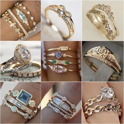 Elegant Yellow Gold Filled Rings For Women Cubic Zirconia Jewelry Ring Size 6-10 • $3.62