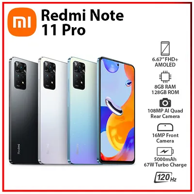 $449 • Buy (New&Unlocked) Xiaomi Redmi Note 11 Pro 8GB+128GB Dual SIM Android Mobile Phone