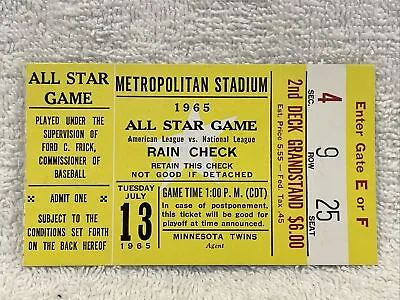 VINTAGE Minnesota Twins 1965 All-Star Game Ticket Stub Metropolitan Stadium NM+ • $149.99