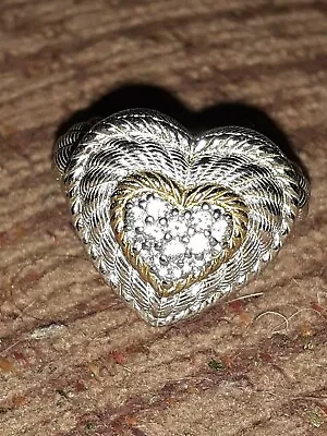 Judith Ripka QVC Sterling Silver 925 Gold Plate CZ Heart Twisted Cable Ring Sz 5 • £72.98