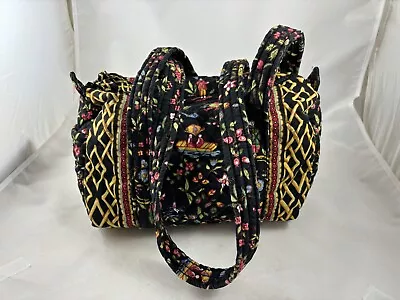 Vtg Vera Bradley Black Floral Golo Visit   Small Duffle Bag Style Purse • $15