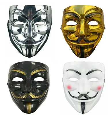 X4 Anonymous Hacker V For Vendetta Guy Fawkes Halloween Face Masks - 4 Colours • £10