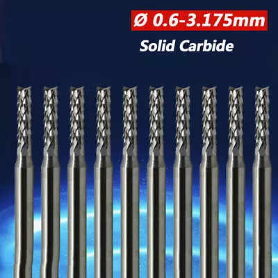 10Pcs Ø 0.6mm-3.175mm Micro Solid Carbide PCB Engraving Bit Corn End Mill Cutter • £11.39
