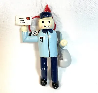 Vintage Midwest Importers Wood Christmas Ornament Mail Carrier  3” New • $9.98