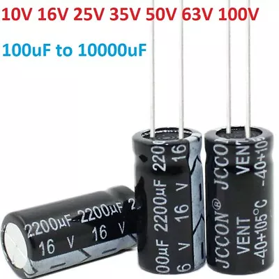 10V 16V 25V 35V 50V 63V 100V Black Aluminum Radial Electrolytic Capacitors • £1.98