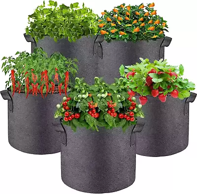 5 Pcs Grow Bags 5 Gallon Plant Grow Bags Multi-Purpose Nonwoven Fabric Pots With • $15.85