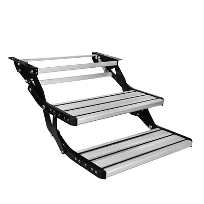 Double Caravan Step Folding Steps Pull Out Aluminium Camper Trailer Motorhome RV • $227.99