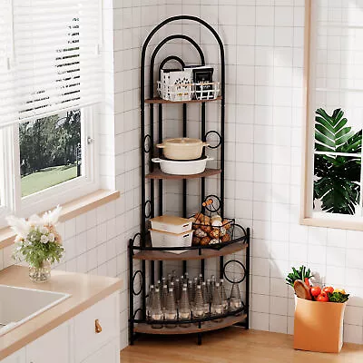 4-Tier Bookshelf Fan-Shaped Corner Bookcase With Metal Frame Wood Display Shelf • $58.23