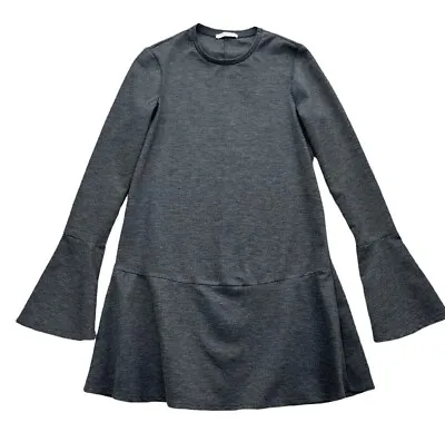 Zara Trafaluc Drop Waist Peplum Gray Tunic Top Bell Sleeves Women's Size Small • $14.95