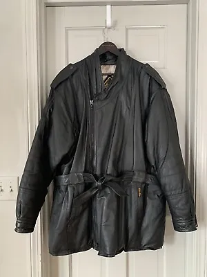 VTG Golden Goose Daniel Young Mens XL Polyester Fill Leather Jacket Black Belted • $89.99