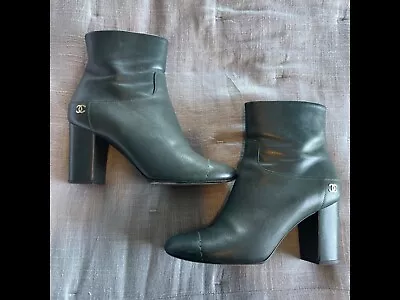 Chanel Green Block Heel Leather Boots Size 38.5 • £300