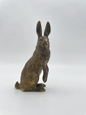 Vintage Solid Bronze Hare 3” Miniature Statue Foundry Signed M|SCH Brass Rabbit • $124.95