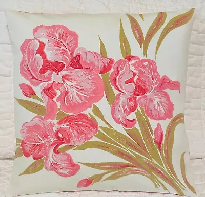 Vintage California Handprints Tablecloth Pillow Cover - Pink Iris With Gold  12” • $12