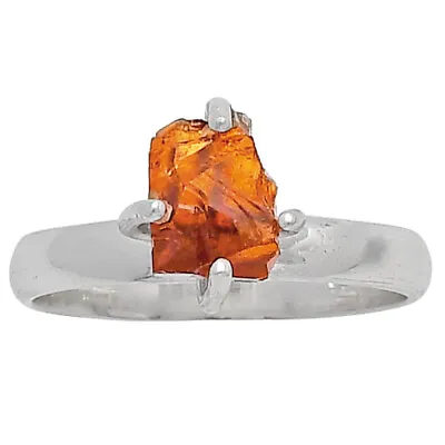 Natural Mandarin Citrine Rough 925 Sterling Silver Ring S.8 Jewelry R-1052 • $10.49