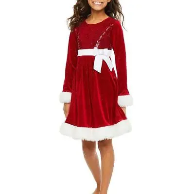 £28.46 • Buy BONNIE JEAN Girls 14 Christmas Sequin Sparkle Velvet Santa Dress NWT $68