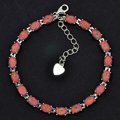 £20.39 • Buy Sterling Silver Dipped Oval White Fire Opal Tennis Bracelet New