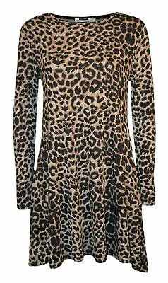 £8.49 • Buy Women Long Sleeve Print Swing Dress Flared A Line Skater Dress Top Size 8-26
